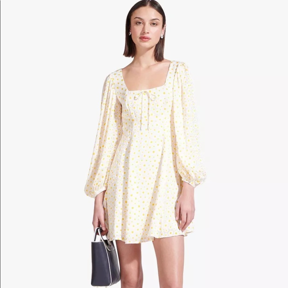 STAUD Juniper Babydoll White Dress with Daises - Picture 2 of 2
